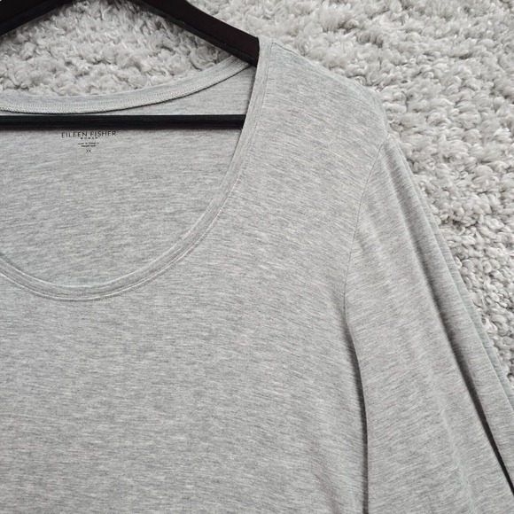 Eileen Fisher Shirt Womens 3X Gray Long Sleeve Pullover Stretch Scoop Neck‎ - Picture 3 of 12